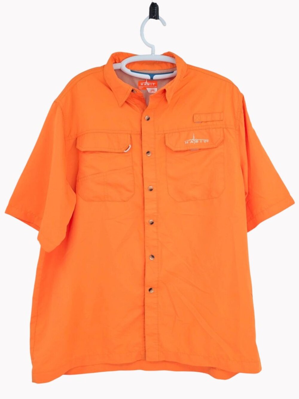 Habit Solar Factor UPF 40+ Mens Size L Orange Fishing Shirt Short Sleeve Button